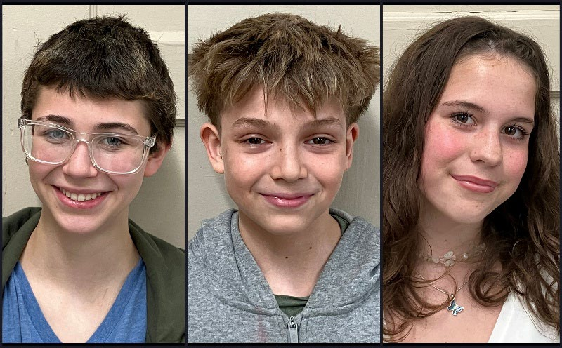 The winning Frenchtown School essayists are (from left) Zöe Tober, first prize; Josh Sanchez-Quackenbush, second prize; and Rosie Strasser, third prize.