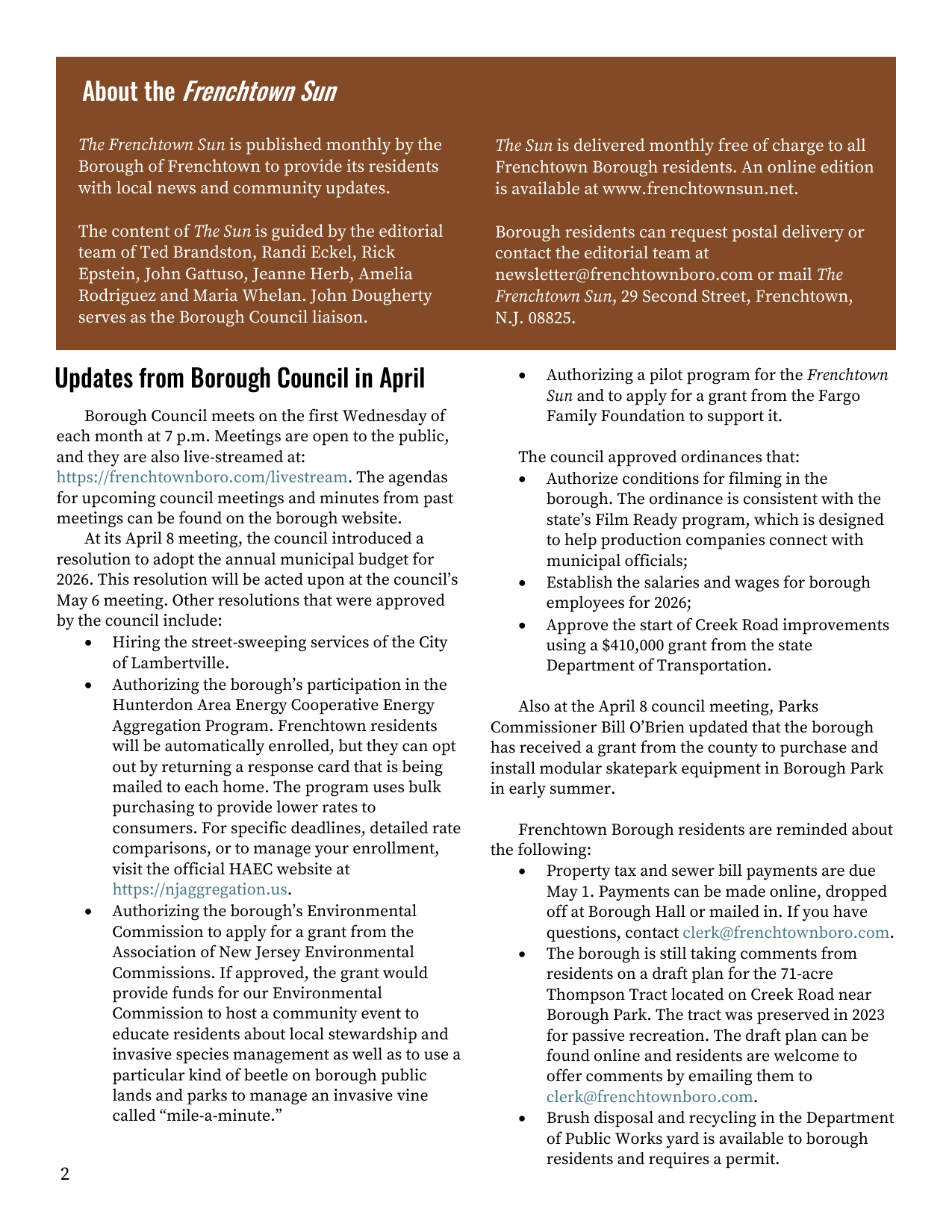 Newsletter Second Page