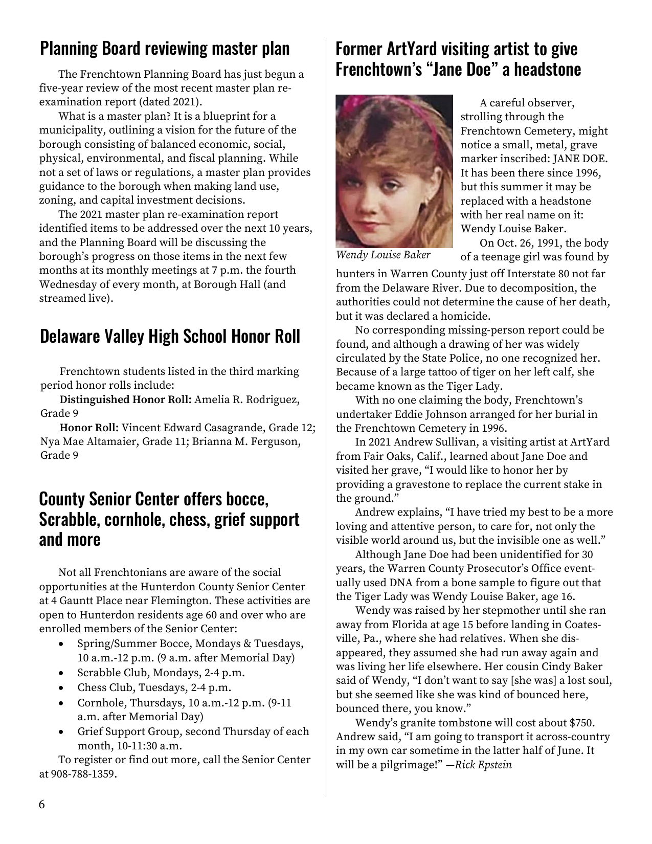 Newsletter Sixth Page