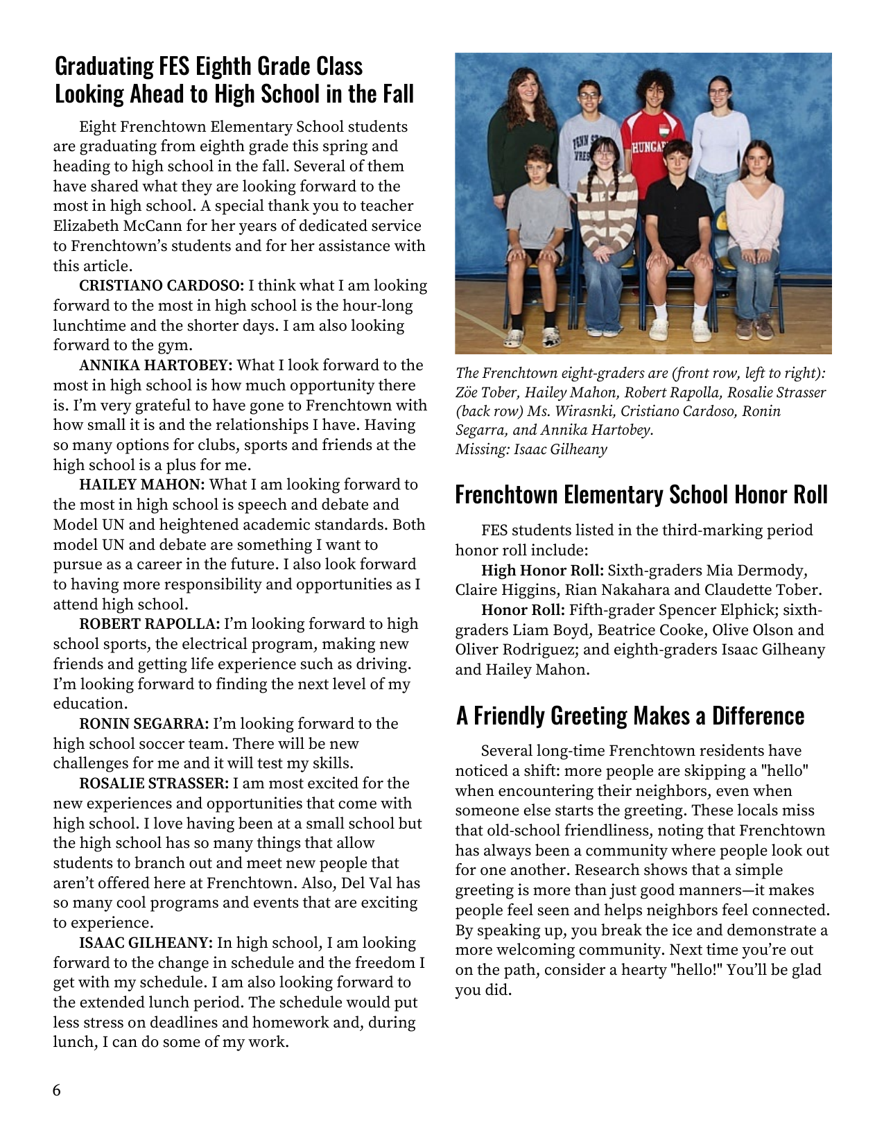 Newsletter Sixth Page