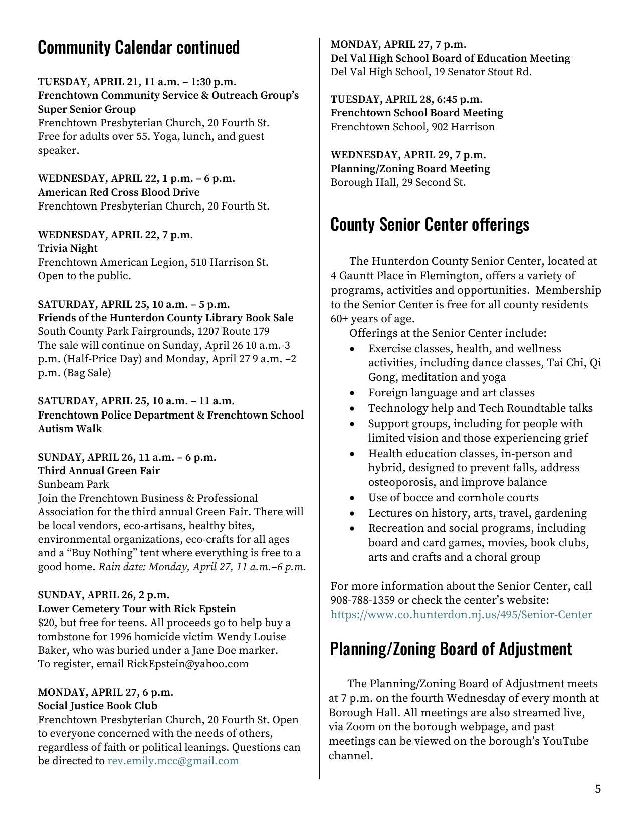 Newsletter Fifth Page