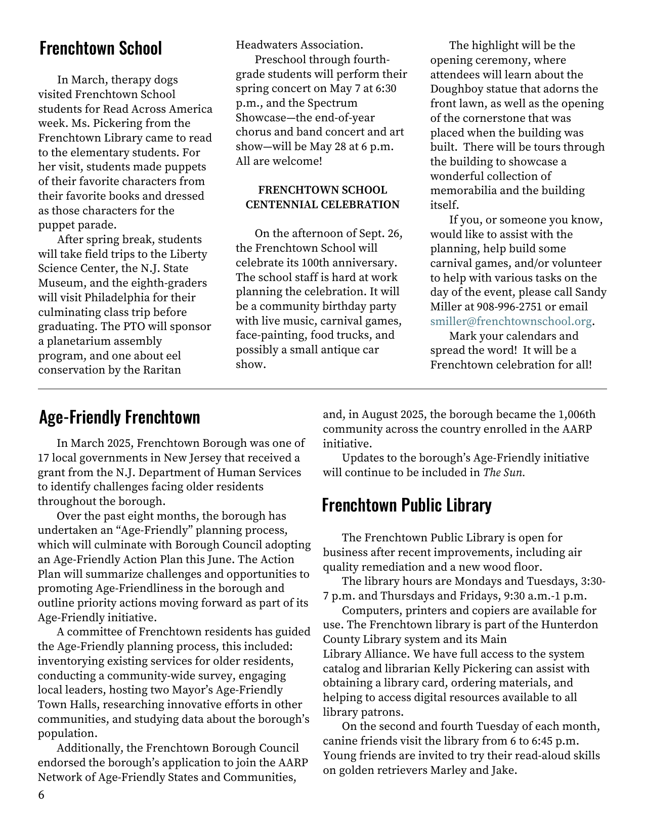 Newsletter Sixth Page